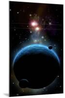 Artist's Depiction of a Blue Planet and it's Orbiting Small Moons-null-Mounted Art Print