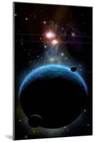 Artist's Depiction of a Blue Planet and it's Orbiting Small Moons-null-Mounted Art Print