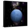 Artist's Depiction of a Cratered Moon in Space with a Nebula in the Background-null-Framed Stretched Canvas