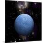 Artist's Depiction of a Cratered Moon in Space with a Nebula in the Background-null-Mounted Premium Giclee Print