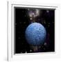 Artist's Depiction of a Cratered Moon in Space with a Nebula in the Background-null-Framed Art Print