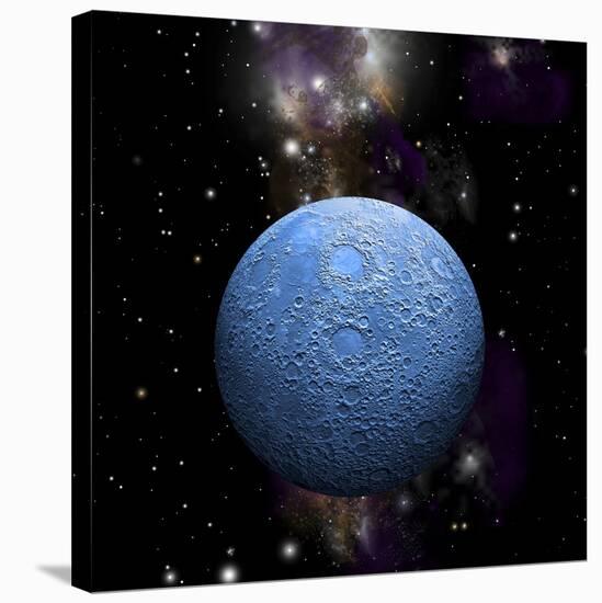 Artist's Depiction of a Cratered Moon in Space with a Nebula in the Background-null-Stretched Canvas