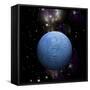 Artist's Depiction of a Cratered Moon in Space with a Nebula in the Background-null-Framed Stretched Canvas