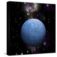 Artist's Depiction of a Cratered Moon in Space with a Nebula in the Background-null-Stretched Canvas