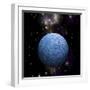 Artist's Depiction of a Cratered Moon in Space with a Nebula in the Background-null-Framed Art Print