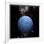 Artist's Depiction of a Cratered Moon in Space with a Nebula in the Background-null-Framed Art Print