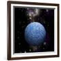 Artist's Depiction of a Cratered Moon in Space with a Nebula in the Background-null-Framed Art Print