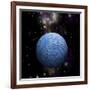 Artist's Depiction of a Cratered Moon in Space with a Nebula in the Background-null-Framed Art Print