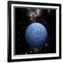 Artist's Depiction of a Cratered Moon in Space with a Nebula in the Background-null-Framed Art Print