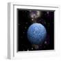 Artist's Depiction of a Cratered Moon in Space with a Nebula in the Background-null-Framed Art Print