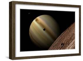 Artist's Depiction of a Gas Giant Planet Surrounded by Three Moons-null-Framed Art Print