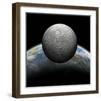 Artist's Depiction of a Heavily Cratered Moon in Orbit around it's Home Planet-null-Framed Art Print