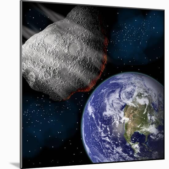 Artist's Depiction of a Large Asteroid Approaching Earth on a Collision Course-null-Mounted Art Print