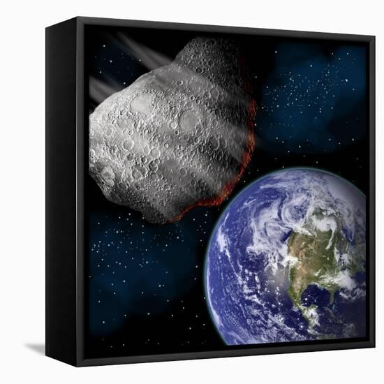 Artist's Depiction of a Large Asteroid Approaching Earth on a Collision Course-null-Framed Stretched Canvas