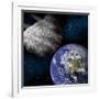 Artist's Depiction of a Large Asteroid Approaching Earth on a Collision Course-null-Framed Art Print