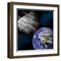 Artist's Depiction of a Large Asteroid Approaching Earth on a Collision Course-null-Framed Art Print