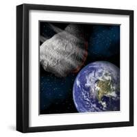 Artist's Depiction of a Large Asteroid Approaching Earth on a Collision Course-null-Framed Art Print