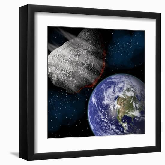 Artist's Depiction of a Large Asteroid Approaching Earth on a Collision Course-null-Framed Art Print