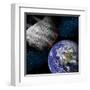 Artist's Depiction of a Large Asteroid Approaching Earth on a Collision Course-null-Framed Art Print