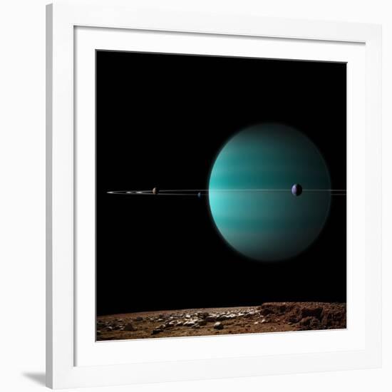 Artist's Depiction of a Ringed Gas Giant Planet Surrounded by it's Moons-null-Framed Art Print