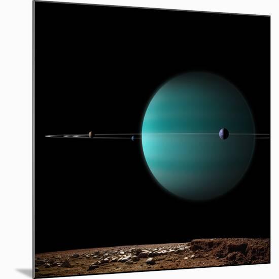 Artist's Depiction of a Ringed Gas Giant Planet Surrounded by it's Moons-null-Mounted Art Print