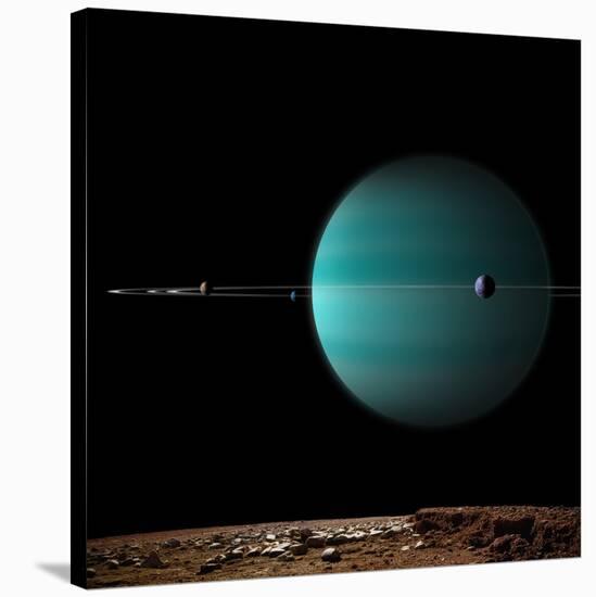 Artist's Depiction of a Ringed Gas Giant Planet Surrounded by it's Moons-null-Stretched Canvas