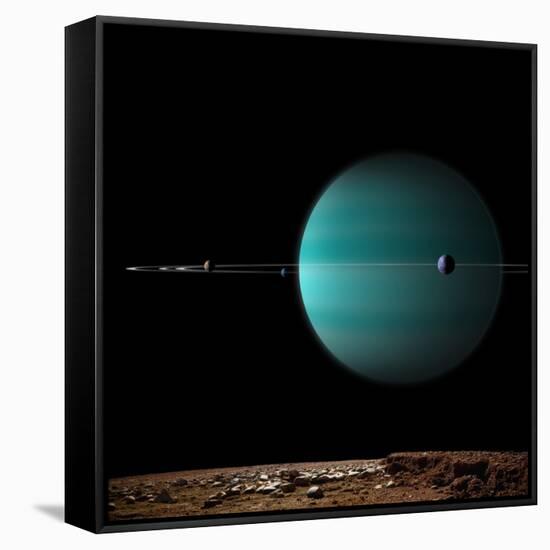 Artist's Depiction of a Ringed Gas Giant Planet Surrounded by it's Moons-null-Framed Stretched Canvas