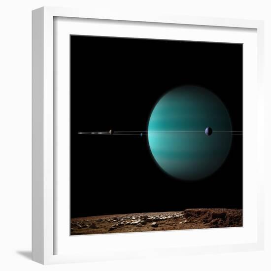 Artist's Depiction of a Ringed Gas Giant Planet Surrounded by it's Moons-null-Framed Art Print