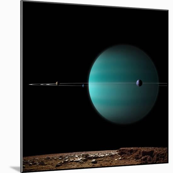 Artist's Depiction of a Ringed Gas Giant Planet Surrounded by it's Moons-null-Mounted Art Print
