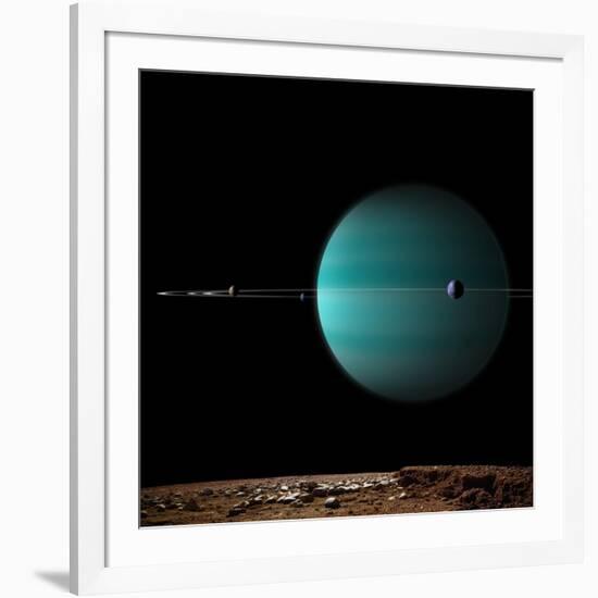 Artist's Depiction of a Ringed Gas Giant Planet Surrounded by it's Moons-null-Framed Art Print
