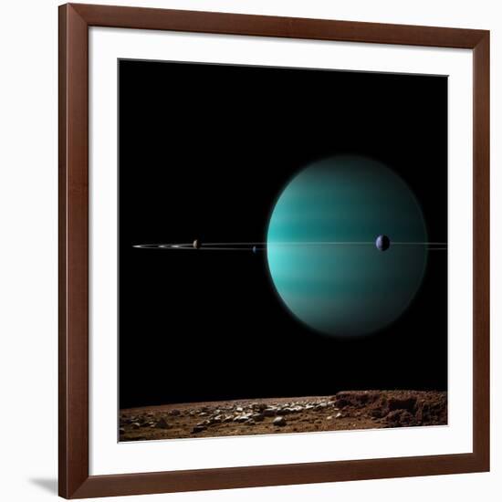 Artist's Depiction of a Ringed Gas Giant Planet Surrounded by it's Moons-null-Framed Art Print