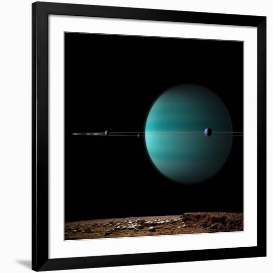 Artist's Depiction of a Ringed Gas Giant Planet Surrounded by it's Moons-null-Framed Art Print