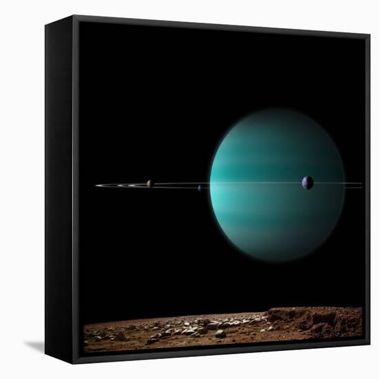 Artist's Depiction of a Ringed Gas Giant Planet Surrounded by it's Moons-null-Framed Stretched Canvas