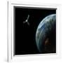 Artist's Depiction of a Satellite in Orbit around an Earth-Like Inhabited World-null-Framed Art Print