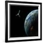 Artist's Depiction of a Satellite in Orbit around an Earth-Like Inhabited World-null-Framed Art Print