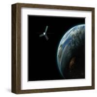 Artist's Depiction of a Satellite in Orbit around an Earth-Like Inhabited World-null-Framed Art Print