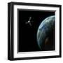 Artist's Depiction of a Satellite in Orbit around an Earth-Like Inhabited World-null-Framed Art Print