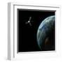 Artist's Depiction of a Satellite in Orbit around an Earth-Like Inhabited World-null-Framed Art Print