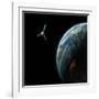 Artist's Depiction of a Satellite in Orbit around an Earth-Like Inhabited World-null-Framed Art Print