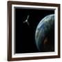 Artist's Depiction of a Satellite in Orbit around an Earth-Like Inhabited World-null-Framed Art Print