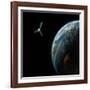 Artist's Depiction of a Satellite in Orbit around an Earth-Like Inhabited World-null-Framed Art Print