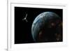 Artist's Depiction of a Satellite in Orbit around an Earth-Like Inhabited World-null-Framed Art Print