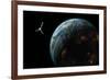 Artist's Depiction of a Satellite in Orbit around an Earth-Like Inhabited World-null-Framed Art Print