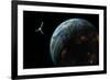 Artist's Depiction of a Satellite in Orbit around an Earth-Like Inhabited World-null-Framed Art Print