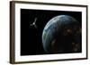 Artist's Depiction of a Satellite in Orbit around an Earth-Like Inhabited World-null-Framed Art Print