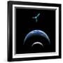 Artist's Depiction of a Satellite in Orbit around an Earth-Like World and Moon-null-Framed Art Print