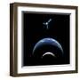 Artist's Depiction of a Satellite in Orbit around an Earth-Like World and Moon-null-Framed Art Print