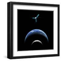 Artist's Depiction of a Satellite in Orbit around an Earth-Like World and Moon-null-Framed Art Print