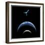 Artist's Depiction of a Satellite in Orbit around an Earth-Like World and Moon-null-Framed Art Print