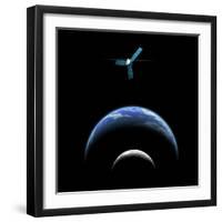 Artist's Depiction of a Satellite in Orbit around an Earth-Like World and Moon-null-Framed Art Print